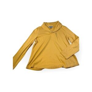 Karen Scott Mustard Yellow Shawl Collar Long Sleeve Tunic Top Size L Cotton